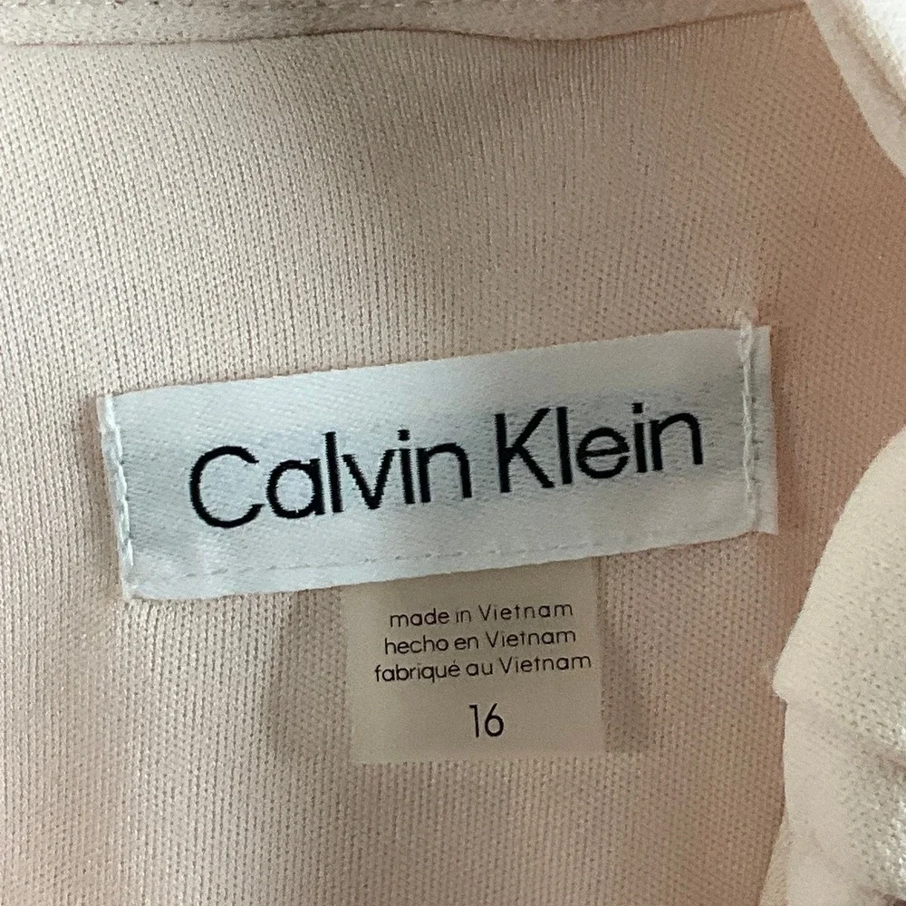 Calvin Klein Dress Women's Sz 16 Sheer Sleeve Mock Neck Bow‎ Blush Pink Formal - Picture 2 of 15